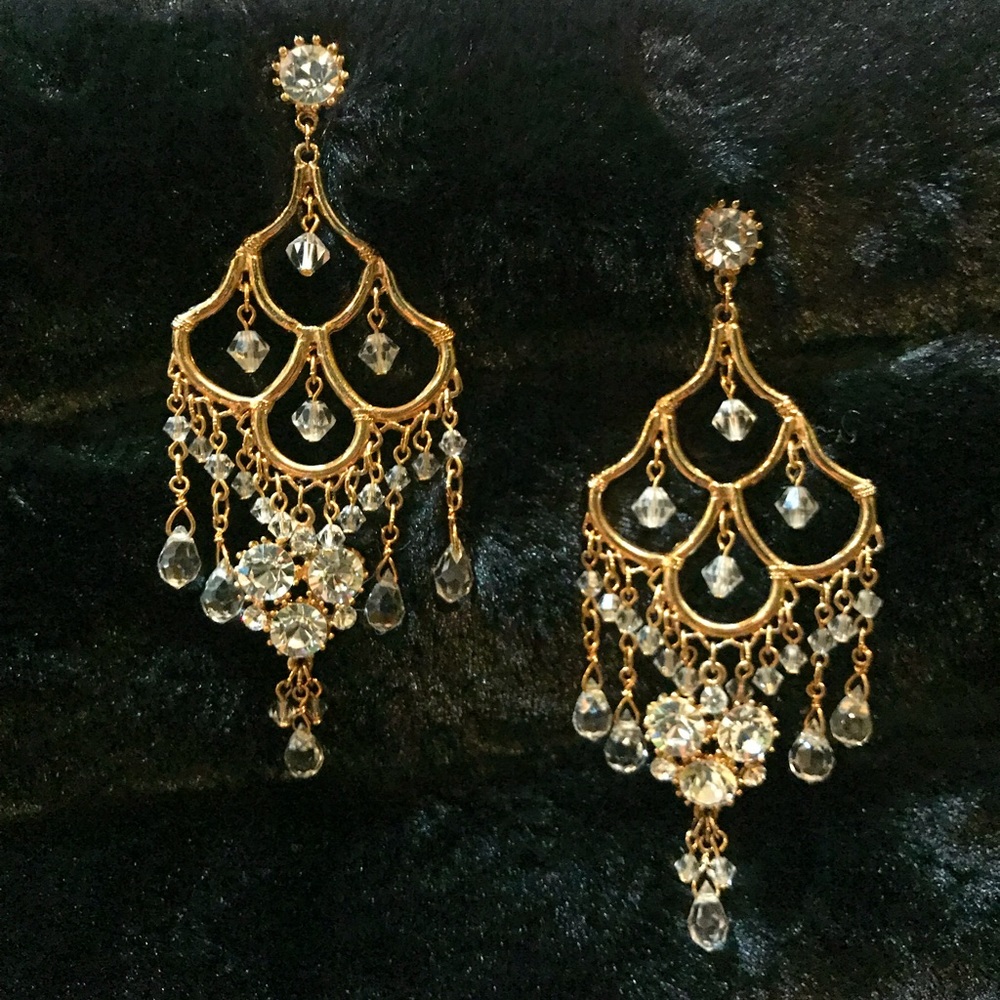Gold Chandelier Swarovski Crystal Earrings